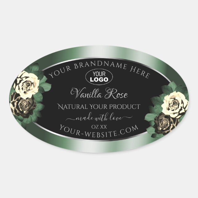 Dark Green Black Product Labels Leafy Roses Logo (Front)