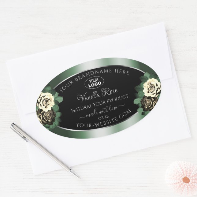 Dark Green Black Product Labels Leafy Roses Logo (Envelope)