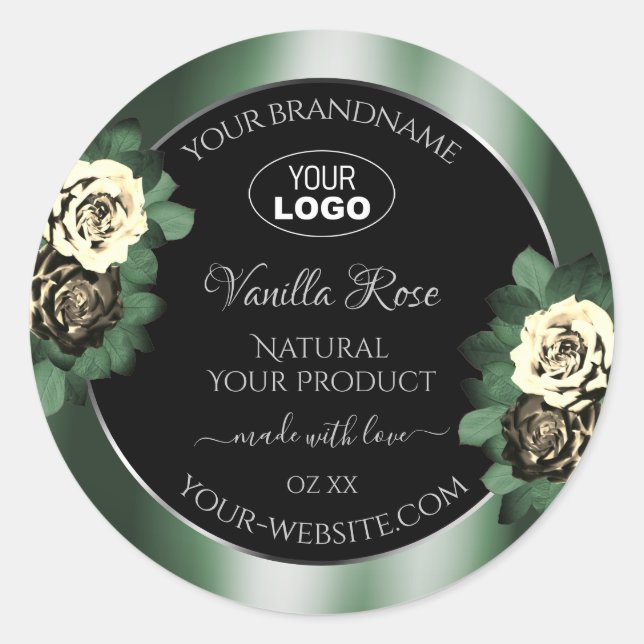 Dark Green Black Product Labels Leafy Roses Logo (Front)