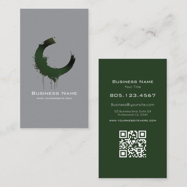 Dark Green & Black Swirl Customizable Professional Business Card (Front/Back)