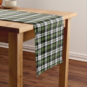 Dark Green Black White Buffalo Check Plaid Pattern Short Table Runner