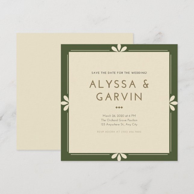 Dark Green Border Save The Date Invitation (Front/Back)