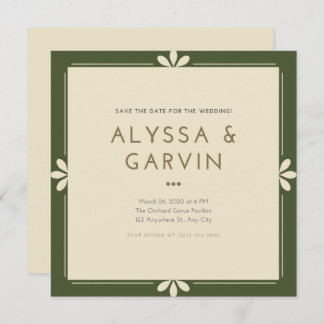 Dark Green Border Save The Date Invitation
