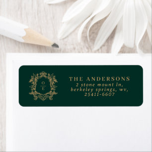 Dark Green Botanical Crest Custom Monogram Initial