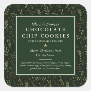 Dark Green Botanical Homemade Christmas Gift Square Sticker