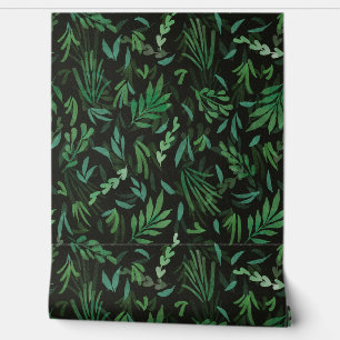 Dark Green Botanical Leaves Peel and Stick Moody Wallpaper