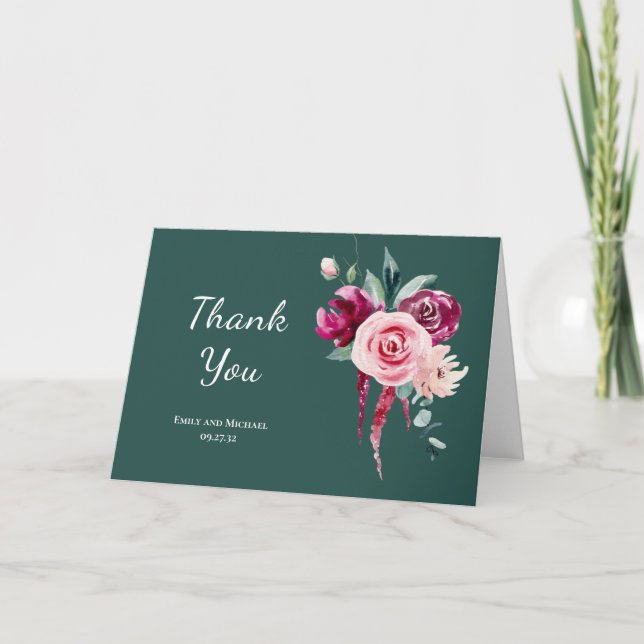 Dark Green, Bourgogne & Boho Blush Merci Note (Devant)