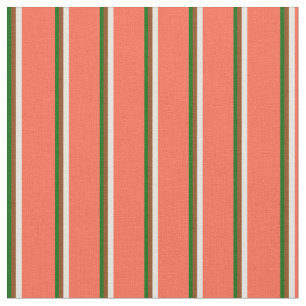 Dark Green, Brown, Beige, and Red Stripes Fabric