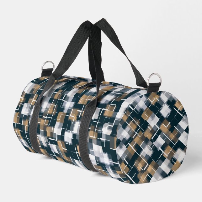 Dark Green Brown Black White Trendy Pattern Duffle Bag (Left Corner)