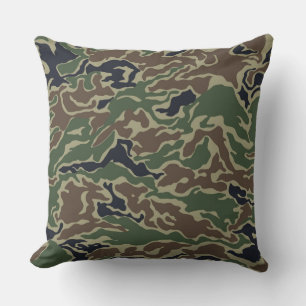 Dark Green Brown Camouflage Throw Pillow
