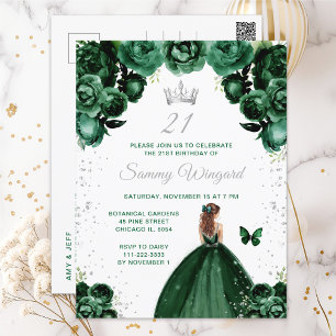 Dark Green Brown Hair Princess Birthday Party Postcard