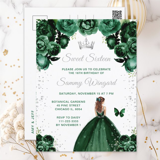 Dark Green Brown Hair Princess Sweet Sixteen Postcard (Creator Uploaded)