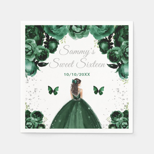 Dark Green Brunette Hair Princess Sweet Sixteen Napkin (Front)