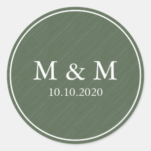 Dark Green Brushed  Wedding Classic Monogram Round Sticker