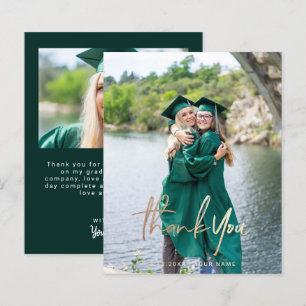 Dark Green Budget Graduation Thank You Photo Cards