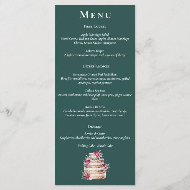 Dark Green, Burgundy & Blush Boho  Menu (Front)