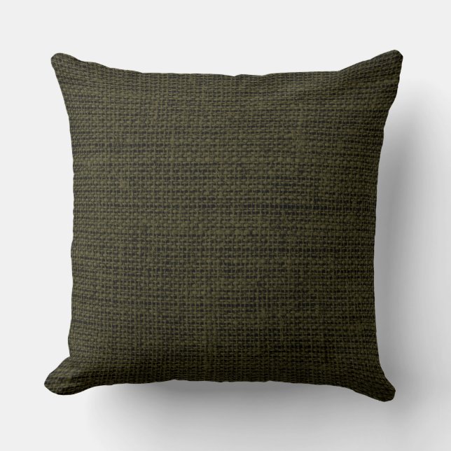 Dark Green Burlap Linen Rustic Jute Throw Pillow (Front)