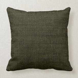 Dark Green Burlap Linen Rustic Jute Throw Pillow