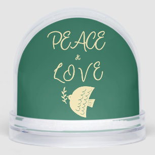 Dark Green & Butter Yellow Photo Peace Love Dove Snowglobe