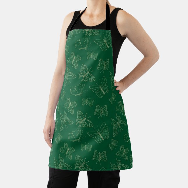 Dark Green Butterfly Print, Nature Inspired Apron (Insitu)