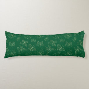 Dark Green Butterfly Print, Nature Inspired Body Pillow