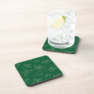 Dark Green Butterfly Print, Nature Inspired Coaster