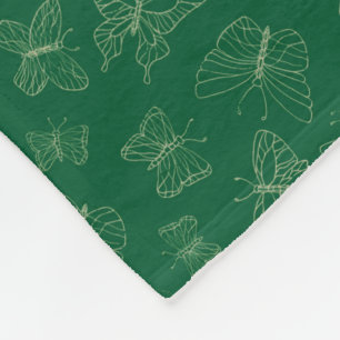 Dark Green Butterfly Print, Nature Inspired Fleece Blanket