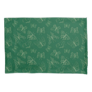 Dark Green Butterfly Print, Nature Inspired Pillowcase