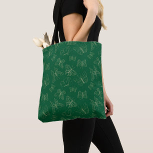 Dark Green Butterfly Print, Nature Inspired Tote Bag