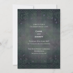 Dark Green Celtic Tartan Bluebell Wedding Invitation