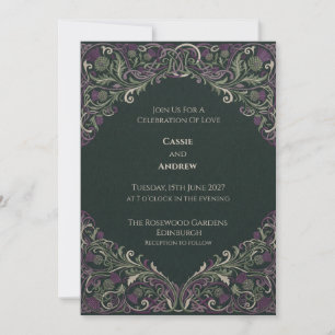 Dark Green Celtic Thistle Wedding Invitation