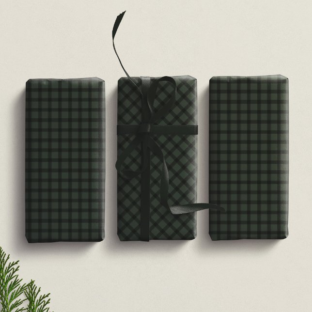 Dark green checked plaid simple Christmas holiday Wrapping Paper Sheet (Creator Uploaded)