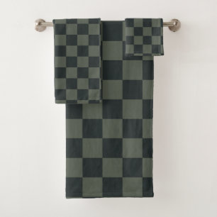 Dark Green Checkerboard Bath Towel Set