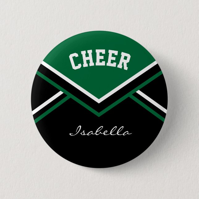Dark Green Cheerleader Cheer 2 Inch Round Button (Front)