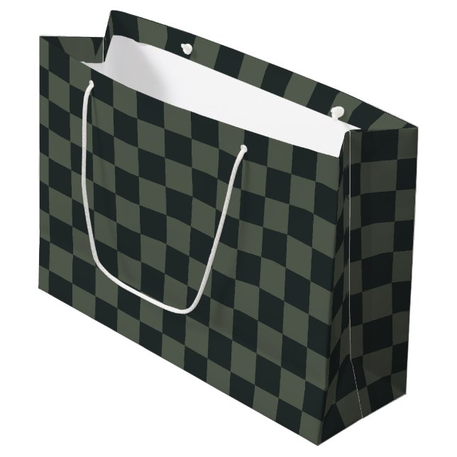 Dark Green Chequerboard Large Gift Bag (Front Angled)