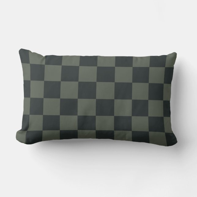 Dark Green Chequerboard Lumbar Pillow (Front)