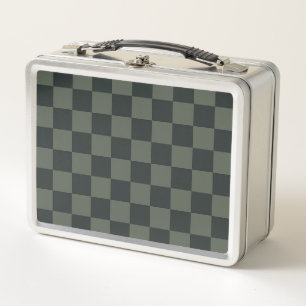 Dark Green Chequerboard Metal Lunch Box