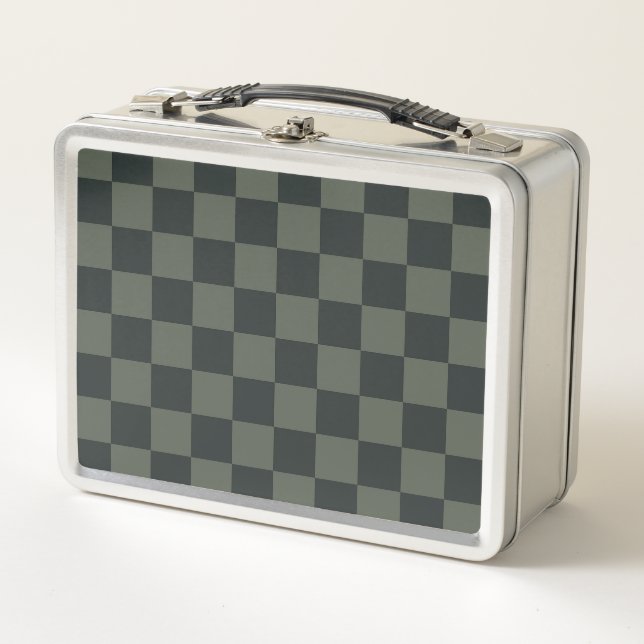 Dark Green Chequerboard Metal Lunch Box (Front)