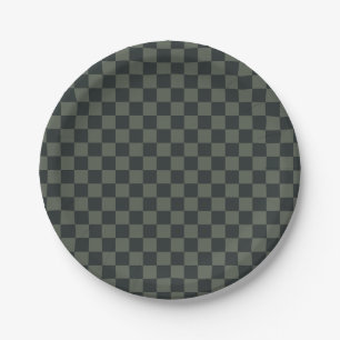 Dark Green Chequerboard Paper Plate