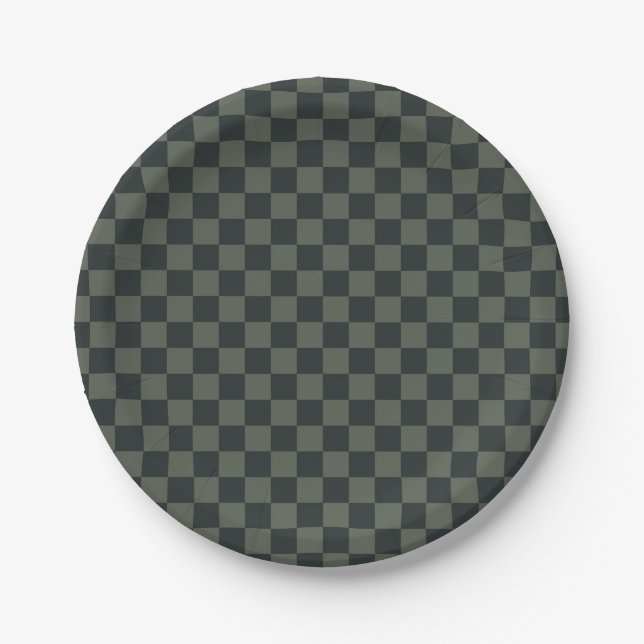 Dark Green Chequerboard Paper Plate (Front)