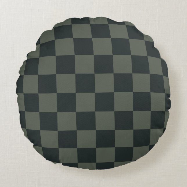 Dark Green Chequerboard Round Pillow (Front)