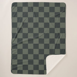 Dark Green Chequerboard Sherpa Blanket