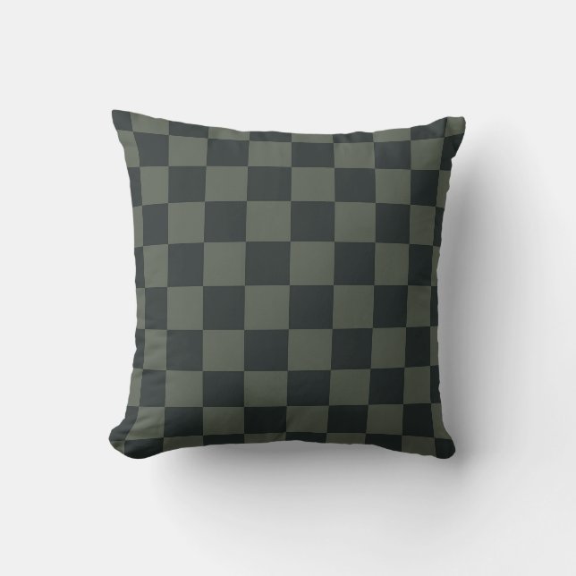 Dark Green Chequerboard Throw Pillow (Front)