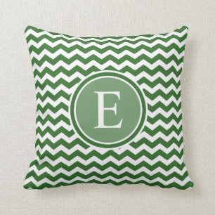 Dark Green Chevron Custom Monogram Throw Pillows