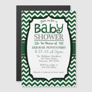 Dark Green Chevron Magnetic Baby Shower Invite