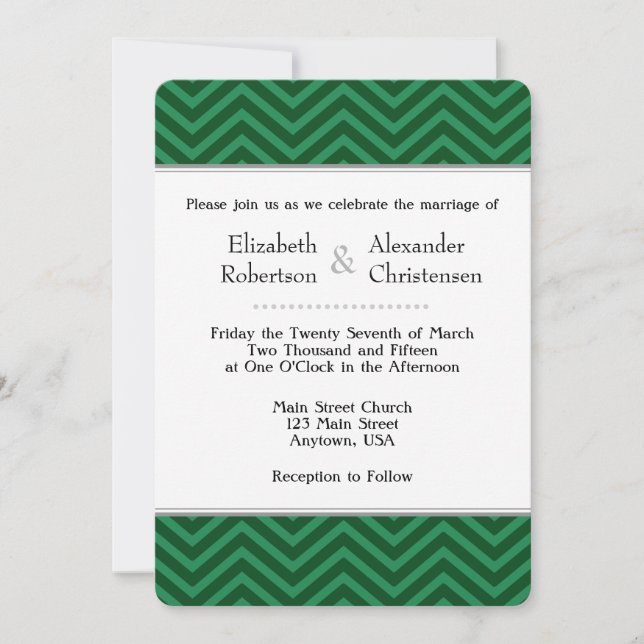 Dark Green Chevron Wedding Invitation (Front)