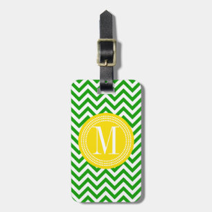 Dark Green Chevron Zigzag Personalized Monogram Luggage Tag