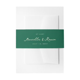 Dark Green Chic Simple Names and Wedding Date Invitation Belly Band