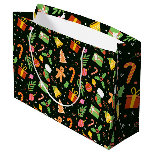 Dark Green Christmas Abstract Pattern Large Gift Bag (Back Angled)