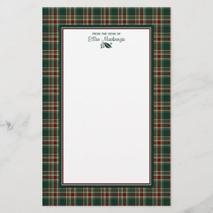 Dark Green Christmas Plaid Personalized Stationery